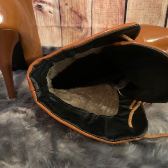 Cognac Laced Up Heel Boots - Picture 8 of 8